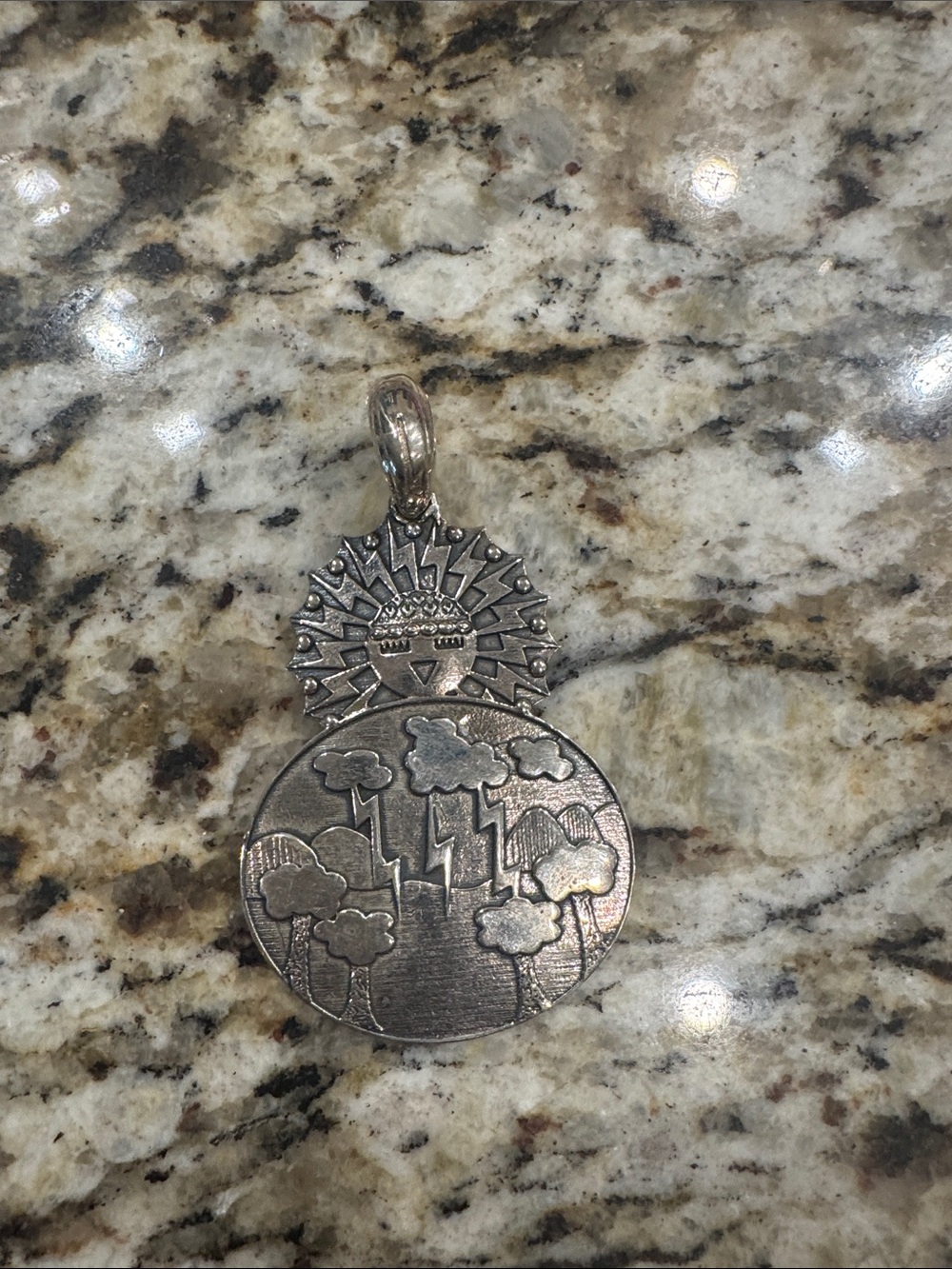 Silver Sun & Cloud Round Pendant Necklace - Women's Jewelry
